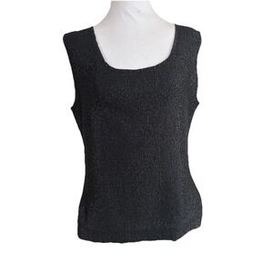 Vintage Saint Gil Paris CrinkleTexture Sleeveless Top Black Lagenlook Sz L